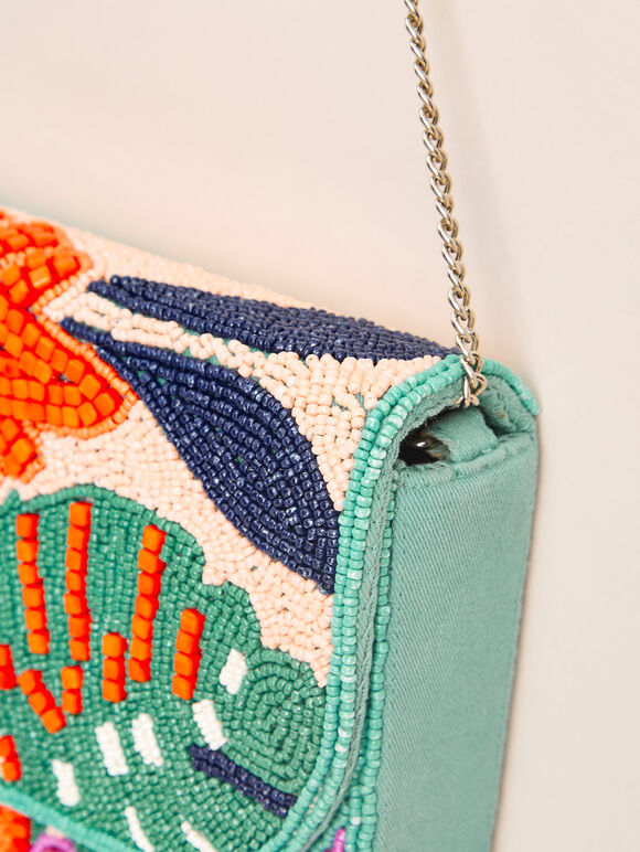 Tropical Beaded Bag, Blue, large