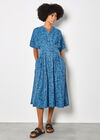 Leaf Print Shirt Midi Dress, Blue, large