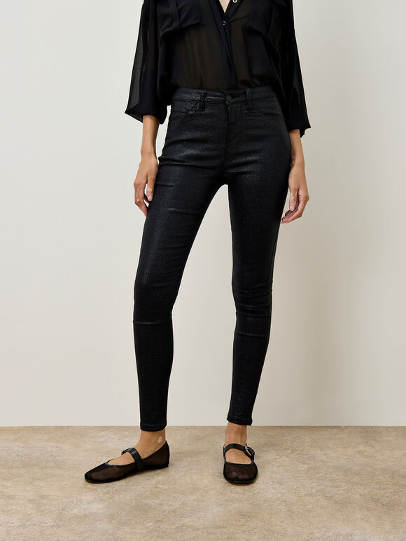 Sparkle Stretch Skinny Fit Jeans, Black, large