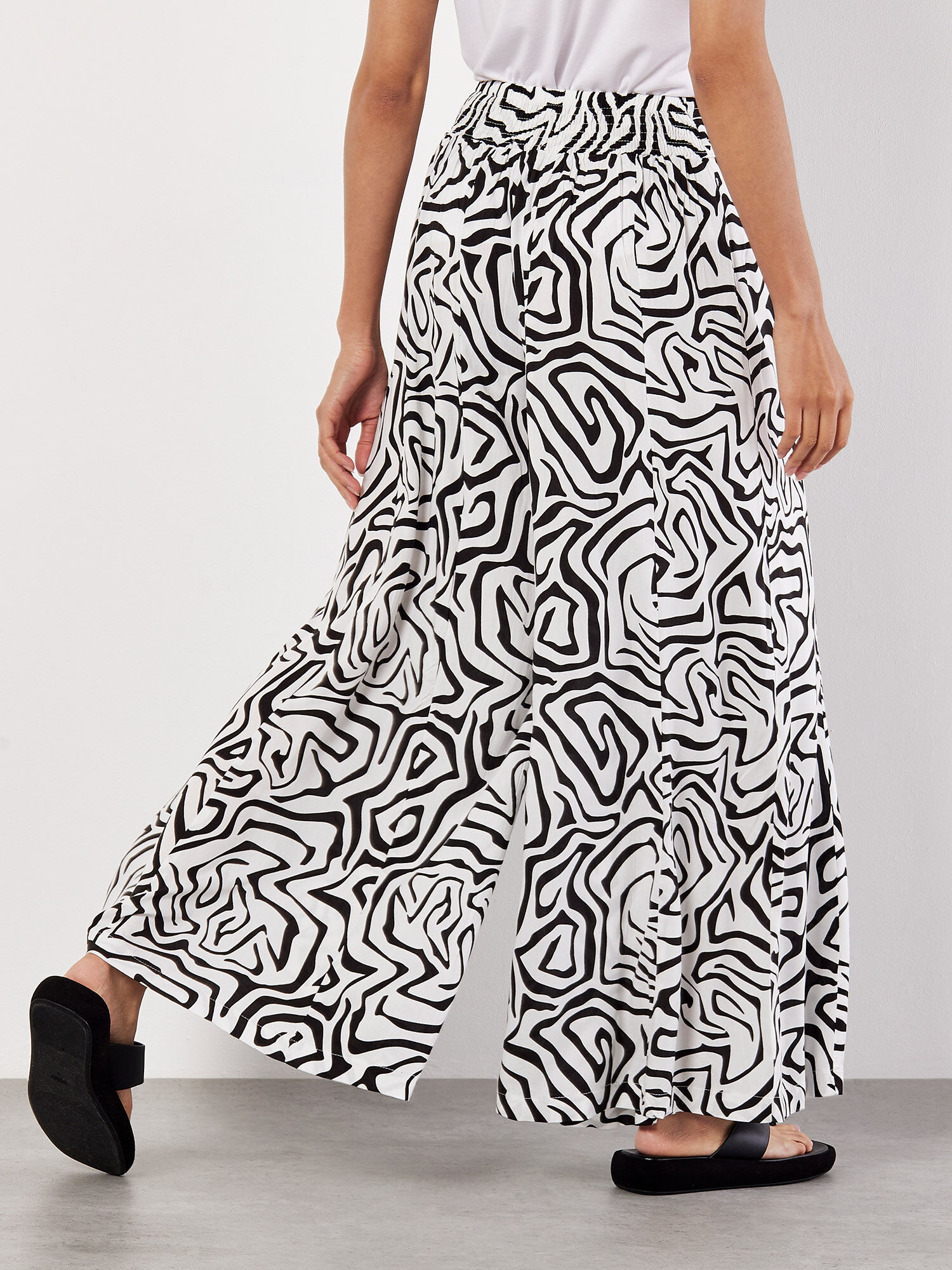 Abstract Swirl Palazzo Trousers Apricot Clothing