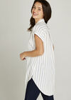 White Striped Short Turn Up Sleeve Shirt, White, large