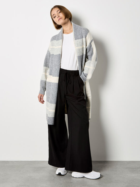 Stripe Colour Block Long Cardigan, Light Grey / Silver, large