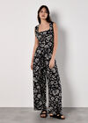 Tropical Print Wrap Leg Trousers, Black, large