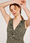 Ditsy Ruffle Wrap Dress, Khaki, large