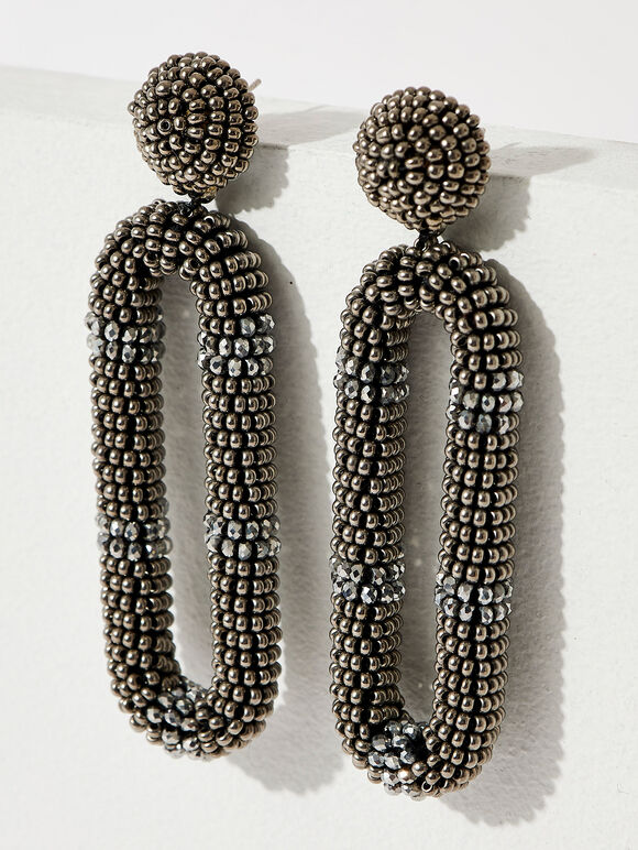 Dark Silver Long Earrings, Grey, large