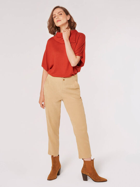 Asymmetric Neck Soft Touch Top, Rust, large