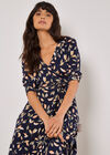 Leaf Print Wrap Maxi Dress, Navy, large