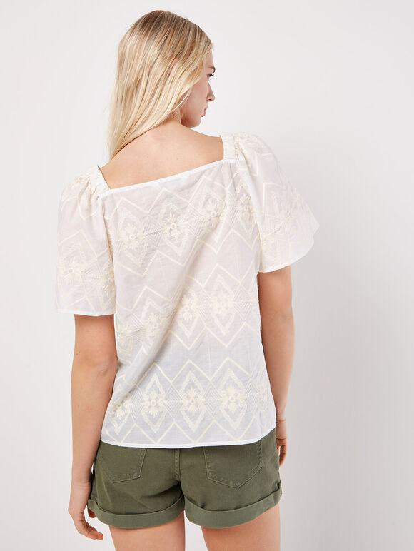 Chevron Embroidered Blouse, Cream, large