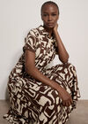 Geo Grecian Shirt Midi Dress, Brown, large