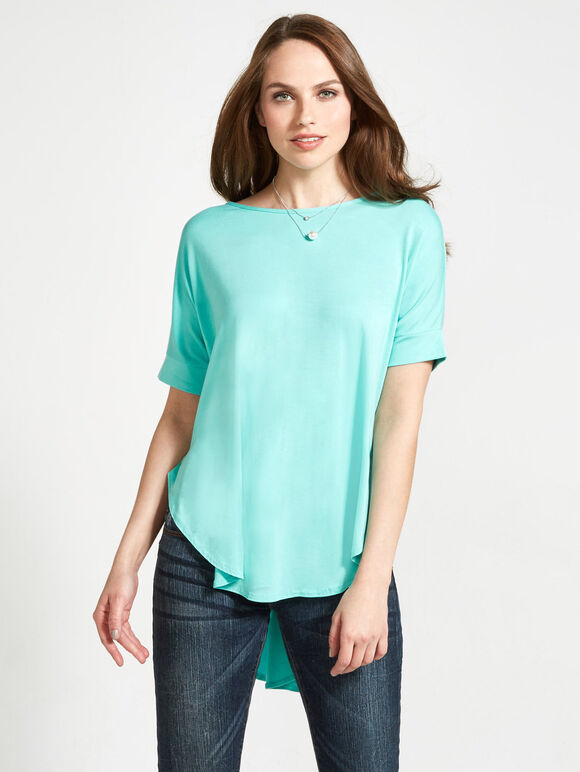 Oversized Rounded Hem Top, Aqua - Turquoise, large