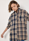 Mixed Check Oversized Shirt, Navy, large