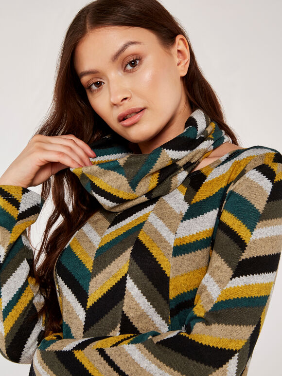Snood Patchwork Chevron Tunic, Green, large