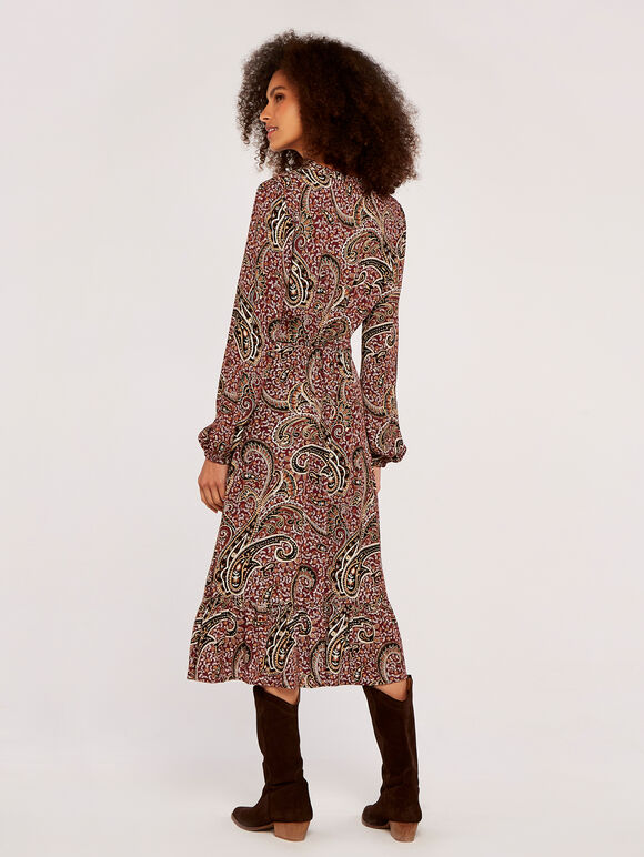 Paisley Midi Dress, Burgundy, large