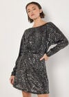 Cowl Back Sequin Mini Dress, Grey, large