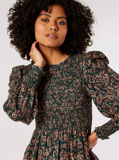Paisley Puff Sleeve Smocked Top