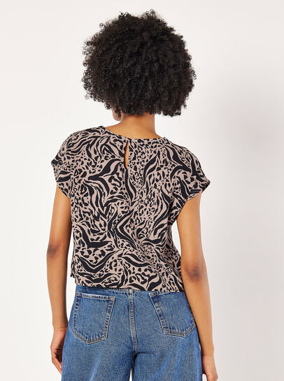 Mixed Animal Textured Cropped T-Shirt