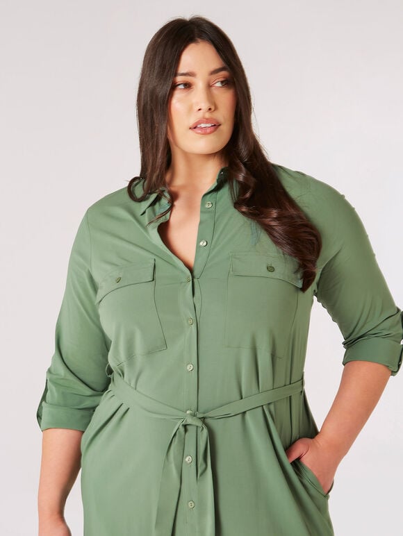 Curve Utility Shirt Midi Dress, Khaki, large