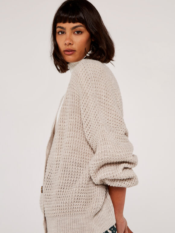 V-Neck Cardigan, Stone, large