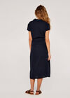 Linen Blend Belted Shirt Midi Dress, Navy, large