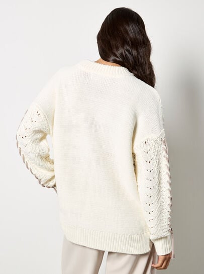 Pointelle Knit Lace Up Jumper
