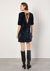 Velvet Sequin V-Back Mini Dress, Black, large