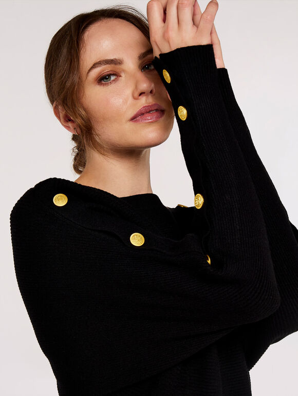  Button Detail Jumper, Black, large