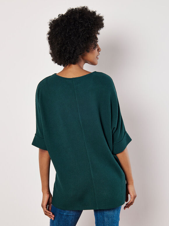 Soft-Touch Batwing Waffle Knit Top, Green, large