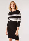 Striped Knitted Jumper Mini Dress, Black, large