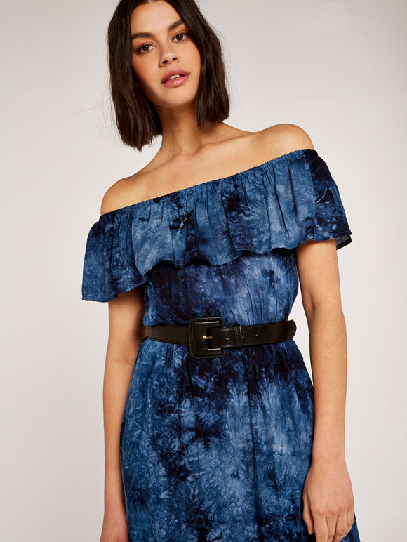 Bardot Tie Dye Maxi Dress, Navy, large