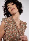 Ditsy Floral Ruffle Sleeve Top, Khaki, large