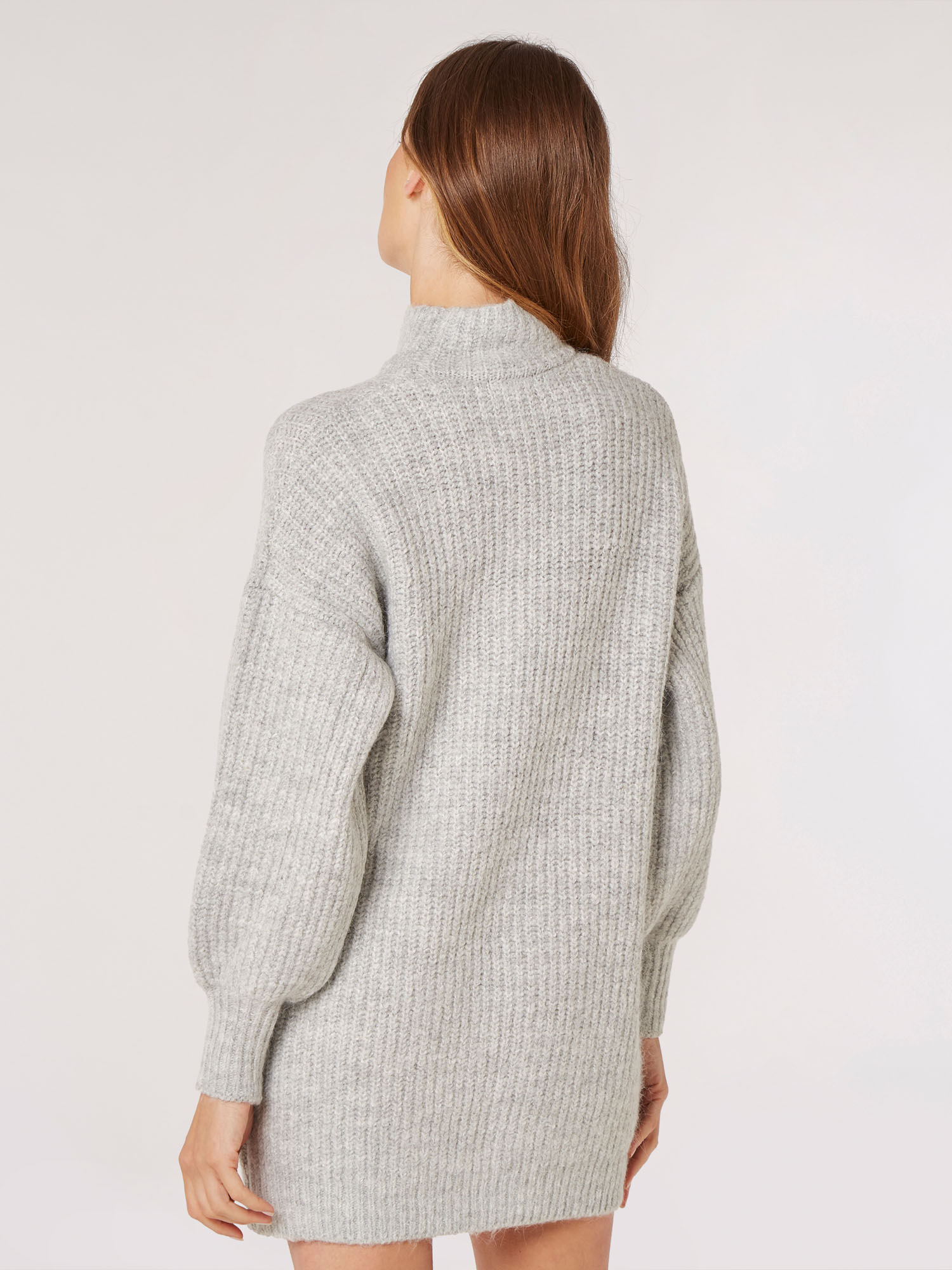 Ribbed Knit Jumper Mini Dress Apricot Clothing
