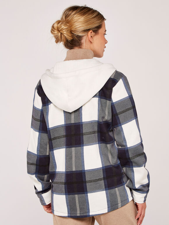 Check Zip Through Shacket, Navy, large
