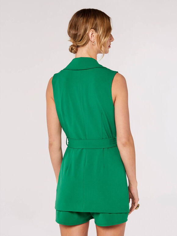 Sleeveless Tie Waist Blazer, Green, large