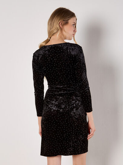 Rhinestone Velvet Wrap Mini Dress