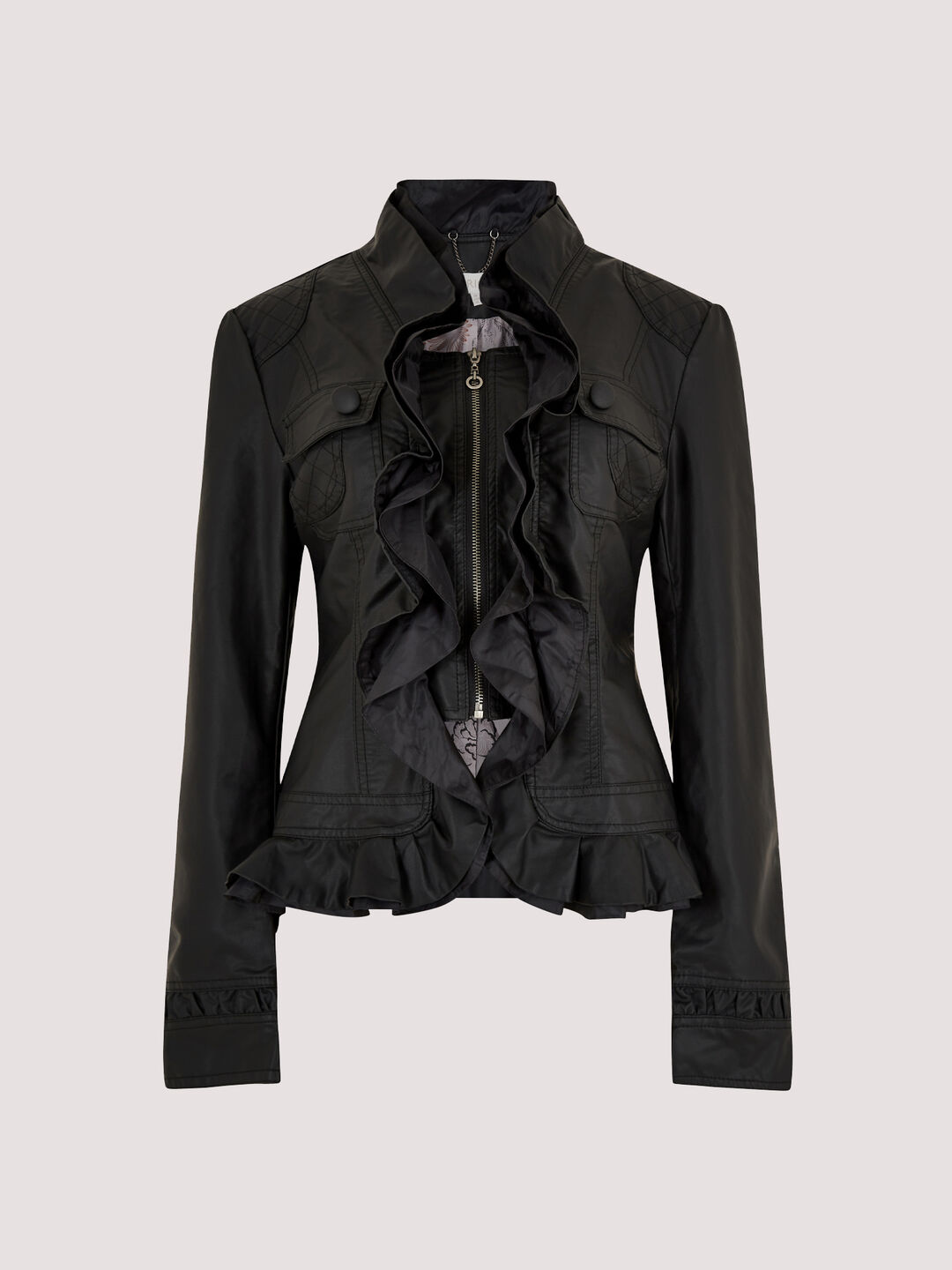 Leather -Look Ruffle Jacket