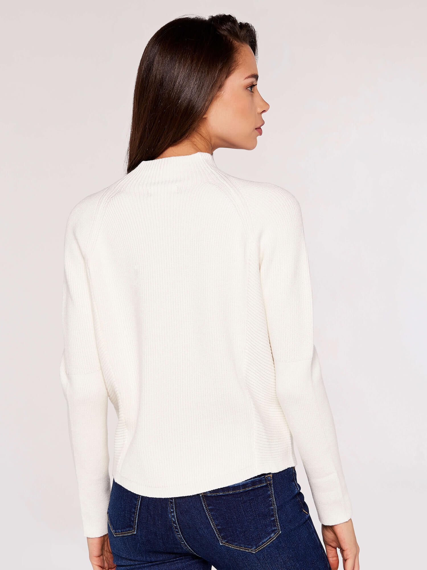 High Neck Ribbed Jumper Apricot Clothing