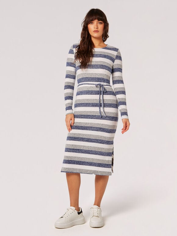 Soft Touch Stripe Midi Dress, Navy, large