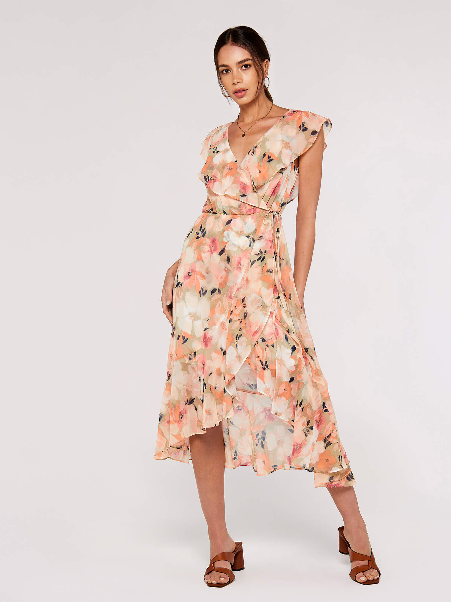 Ruffle faux wrap dress hotsell