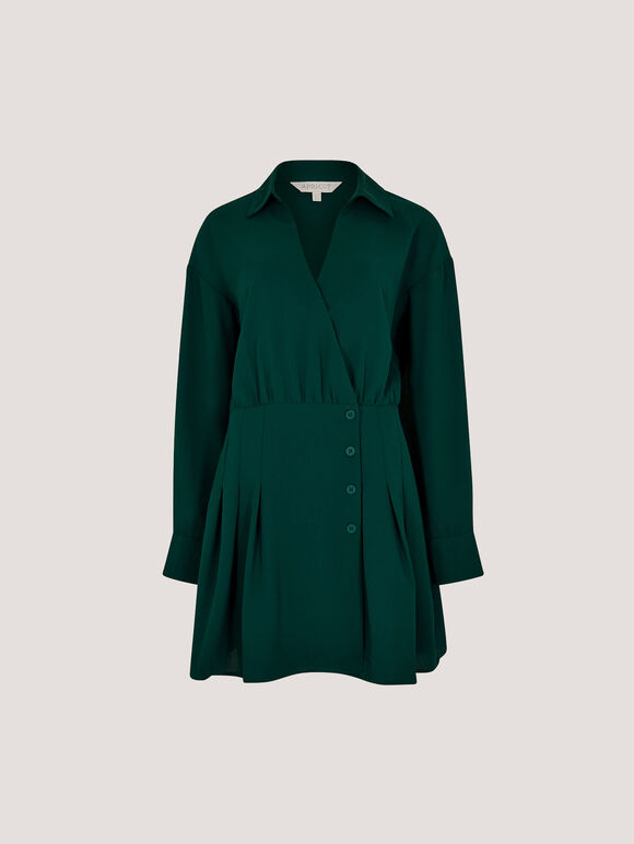 Wrap Shirt Mini Dress, Green, large