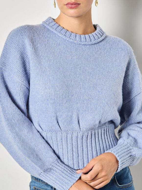 Pleat Detail Crop Jumper, Blue, large