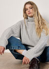 Cable Knit Roll Neck Jumper, Grey, large