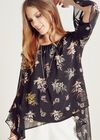 Vintage Floral Flute Sleeve Blouse, Black, large