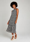 Black Leaf Ruffle Hem Midi Dress, Black, large