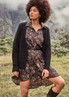 Paisley Shirt Mini Dress, Black, large