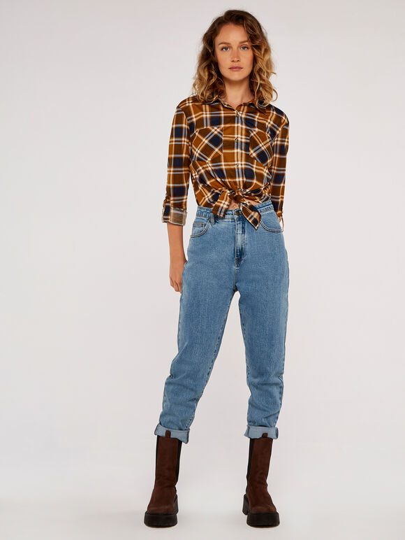 Check Tie Front Shirt, Rust, large
