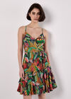 Tropical Print Tiered Cami Mini Dress, Navy, large
