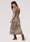 Boho Floral Satin Midi Dress, Navy, large