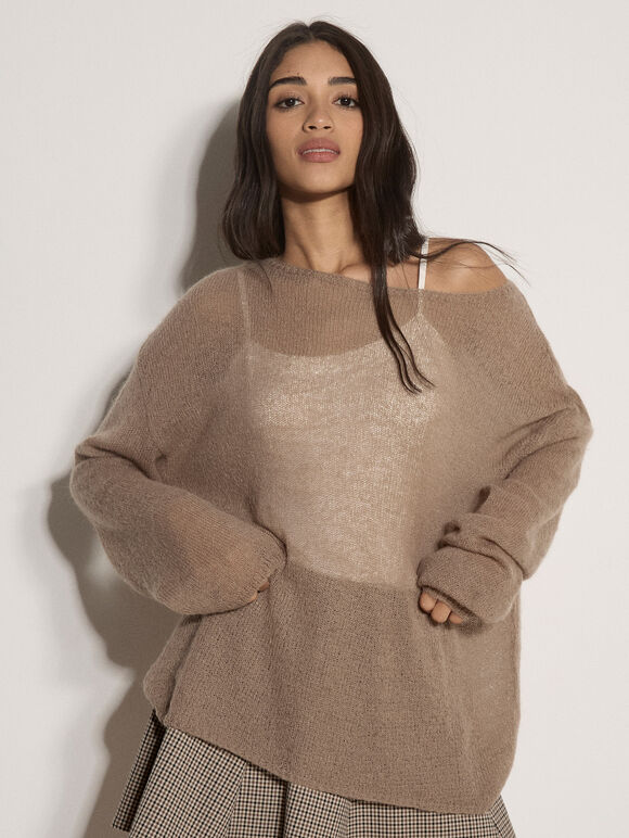Lightweight Brushed Oversized Jumper, Camel, large