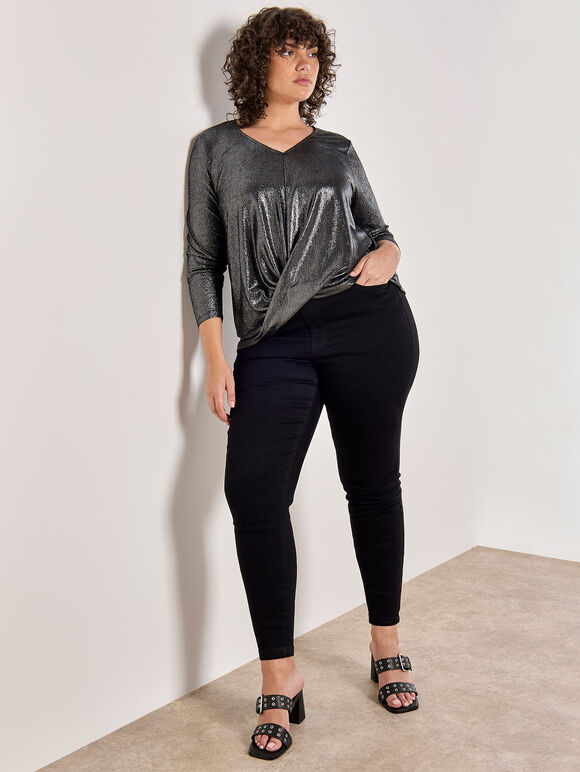 Foil Shimmer Long Sleeve Top, Dark Grey - Charcoal, large