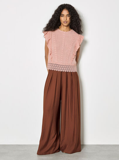 Ruffle Crochet Embroidery Cotton Top